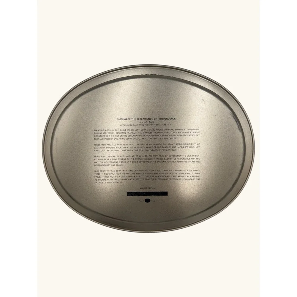 Vintage Guildcraft Signing Declaration of Independence Metal Serving Oval Tray